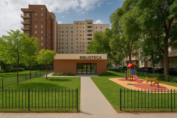 Biblioteca con el jardín alrededor