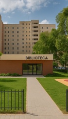 Biblioteca con el jardín alrededor