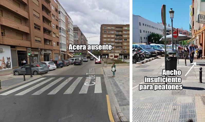 Espacio peatonal insuficiente