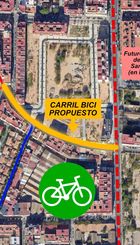 En amarillo el carril bici propuesto