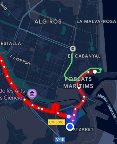 Nueva ruta (en verde)